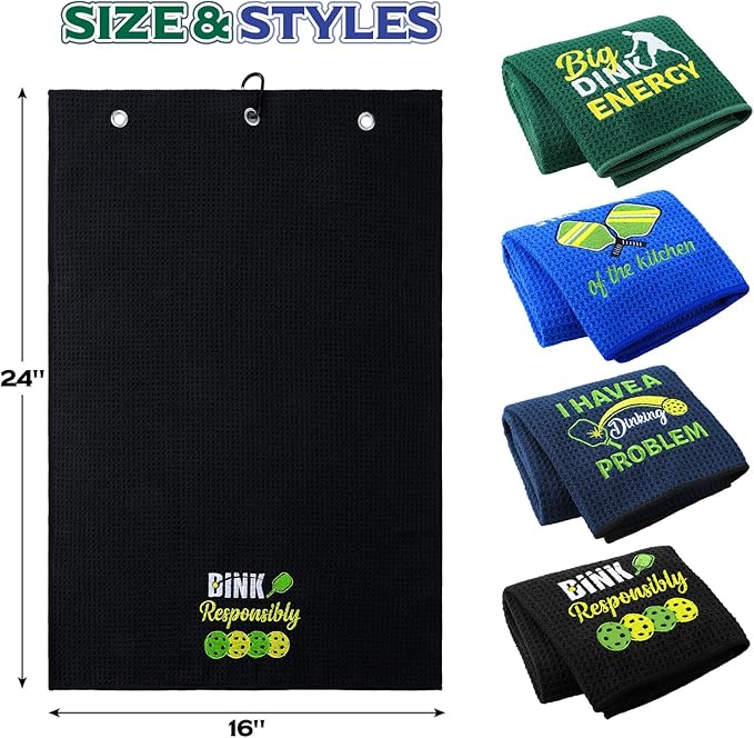 Hosuly 4 Pieces Funny Dinkball Towels Microfiber Cotton Athletic Towels with Clip Embroidered Towel Gift for Men Women Dinkball Lovers(Men,Stylish)