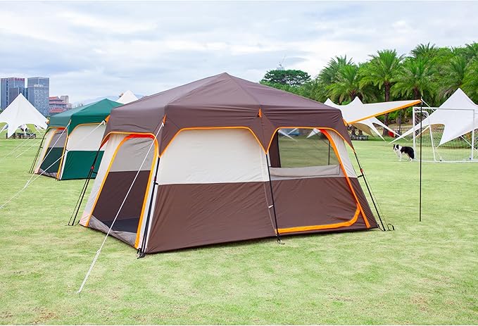 KTT Large Tent 6-8 Person,Family Cabin Tents,Straight Wall,3 Doors and 3 Windows with Mesh,Waterproof,Big Tent for Outdoor,Picnic,Camping,Family,Friends Gathering.……