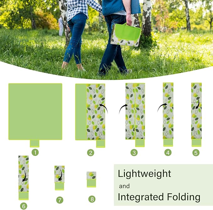 YU FENG Picnic Blanket Waterproof Foldable Green Leaves Outdoor Beach Blankets Lightweight Tote Shaped Mat for Travel Camping Family Party (80x80 inch)