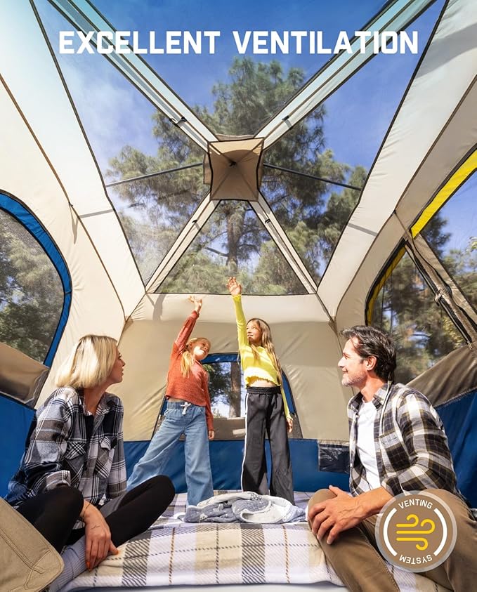 FanttikOutdoor Camping Tent 4/6/8/10 Person Instant Cabin Tent Setup in 60 Seconds with Rainfly & Windproof Portable with Carry Bag for Family Camping & Hiking, Upgraded Ventilation