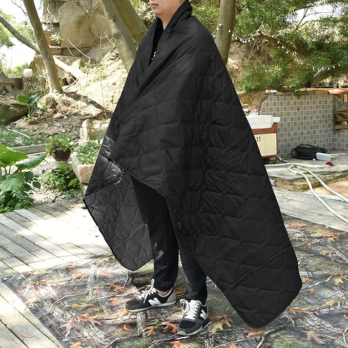 Poncho Liner Military Woobie Blanket Multicam Camo Woobie with Compression Carry Bag for Outdoors Hiking Jungle Hunting Gear