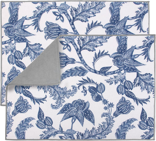 2 Pack XXL 17" x 24" Blue and White Porcelain Dish Drying Mat - Dish Drying Mats for Kitchen Counter, Super Absorbent, Anti-Slip, Fast Drying, Kitchen Must-Have