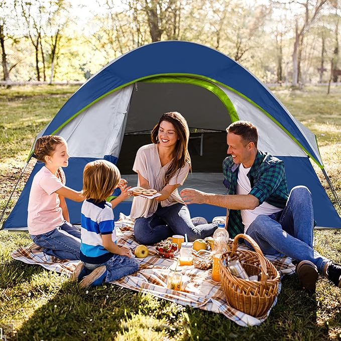 Camping Tent 4 Person, Waterproof Windproof Tent with Rainfly Easy Set up-Portable Dome Tents for Camping