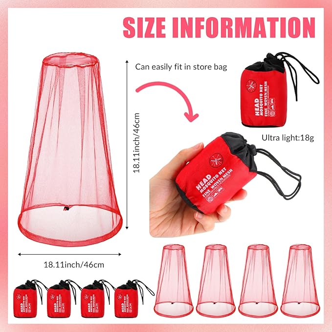 HESTYA 4 Pack Mosquito Net Face Mesh Net Protecting Net for Outdoor Hiking Camping Climbing Mosquito Fly Insects Preventing