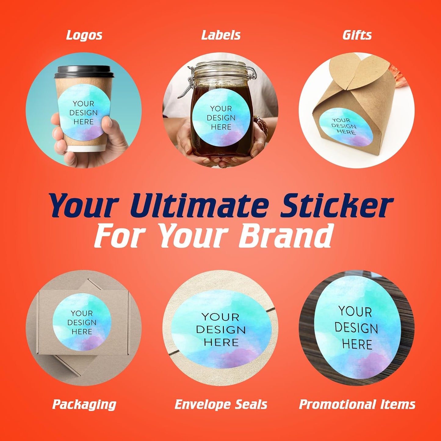 100 Custom Vinyl Stickers - Upload Your own Image, Text, Design, Logo - Personalized Logo Labels for Handmade, Packaging, Bottle, Jars, Candle, Brand Stickers (Sky Blue, 6x6)