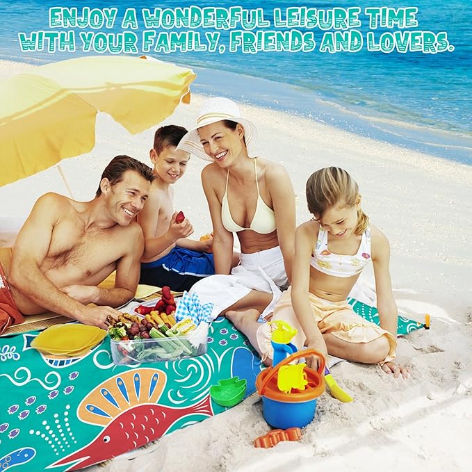 Beach Blanket Waterproof Sandproof 1-7 Adult Oversized 78 '' × 81 '' Lightweight Durable Compact Sand Free Beach Mat for Travel Camping Hiking Picnic Blanket Extra Large