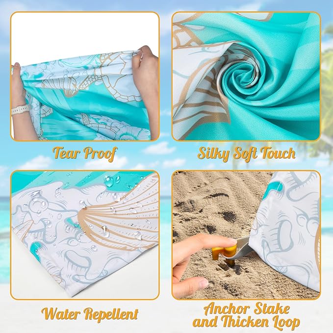 Sylfairy Beach Blanket Waterproof Sandproof Extra Large Beach Mat 79" X 82"for 1-4 Adults Quick Drying Durable Outdoor Picnic Mat for Beach Travel Camping Hiking