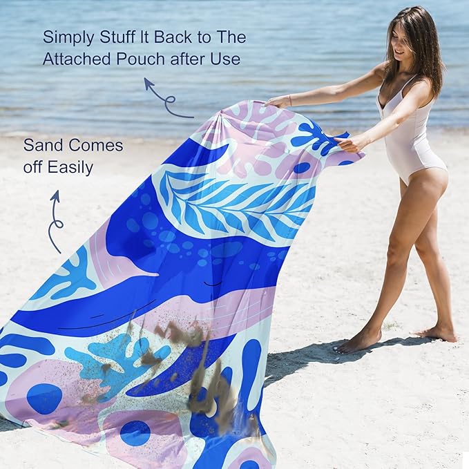 Large Beach Blanket Waterproof Sandproof 79"x 83" for 1-4 Adults,Quick Drying Beach Mat,Lightweight & Durable,Beach Essentials for Family Beach Camping Travel Picnic (Blue Whale)