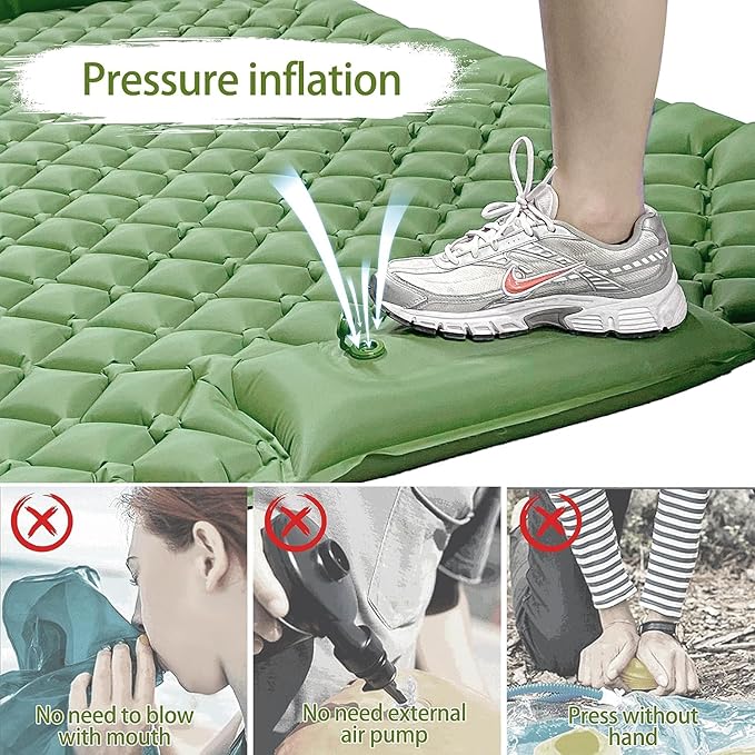 EULANT Double Sleeping Pad for Camping, Self Inflating, 2 Person with Pillow Built-in, Foot Pump, Durable, Portable, 79x2.8x48 in