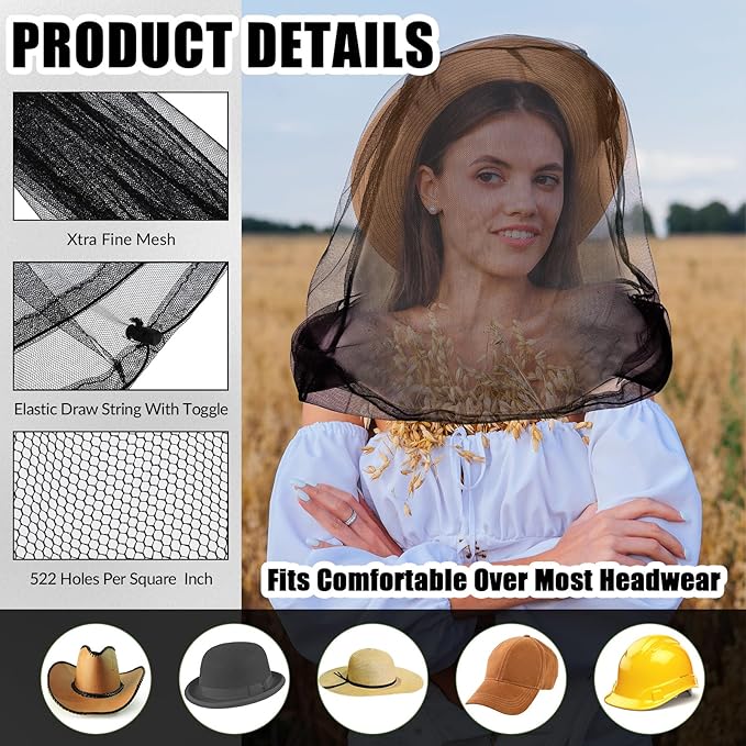 HESTYA 4 Pack Mosquito Net Face Mesh Net Protecting Net for Outdoor Hiking Camping Climbing Mosquito Fly Insects Preventing
