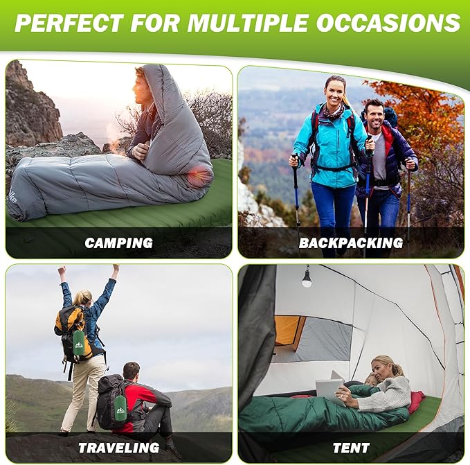 OUTSKIRT Inflatable Sleeping Pad with Built-in Foot Pump, Extra Thickness, Lightweight & Ultra-Comfort Sleeping Mat with Pillow for Camping, Hiking, Backpacking, Traveling, Tent, Green