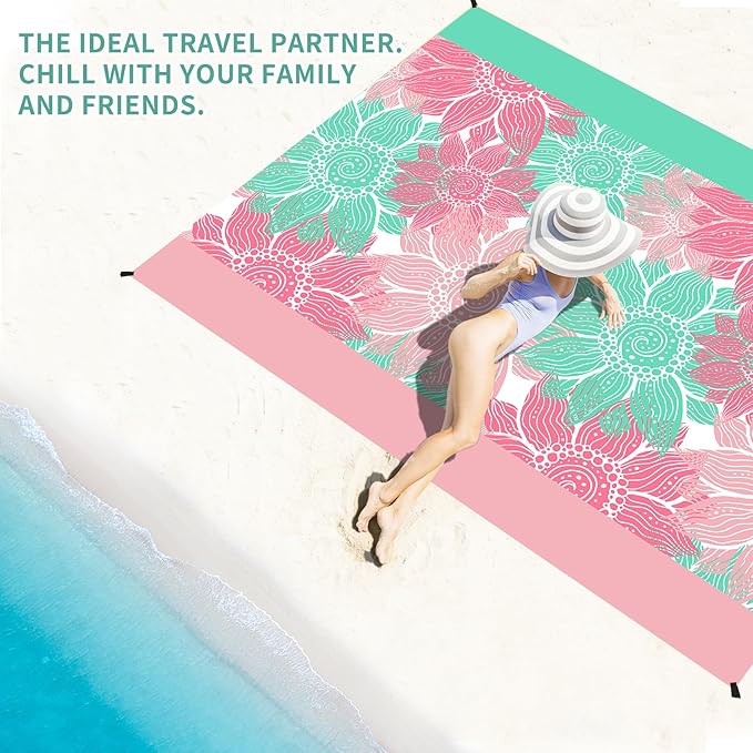 BYDOLL Beach Blanket Sandproof Waterproof 78''×110'' 1-7 Adults Compact Lightweight Oversized Beach Blanket Large Picnic Mat Beach Blanket for Travel Camping Hiking Picnic