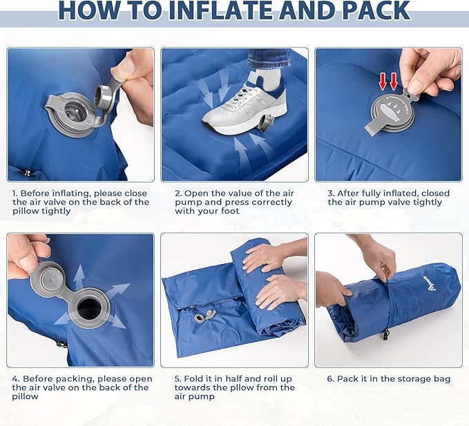 Super Thick Camping Sleeping Pads 76.7 x 26 x 5 Inflatable Sleeping Mat with Pillow Built-in Pump,Ultralight & Portable Backpacking Sleeping Pad with Carry Bag for Camping Hiking,Blue