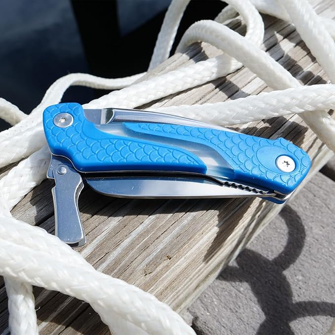 CUDA Marlin Spike Saltwater Corrosion Resistant Fishing Lockable Folding Knife with Partially Serrated Blade & Non-Slip Scale Pattern Grip