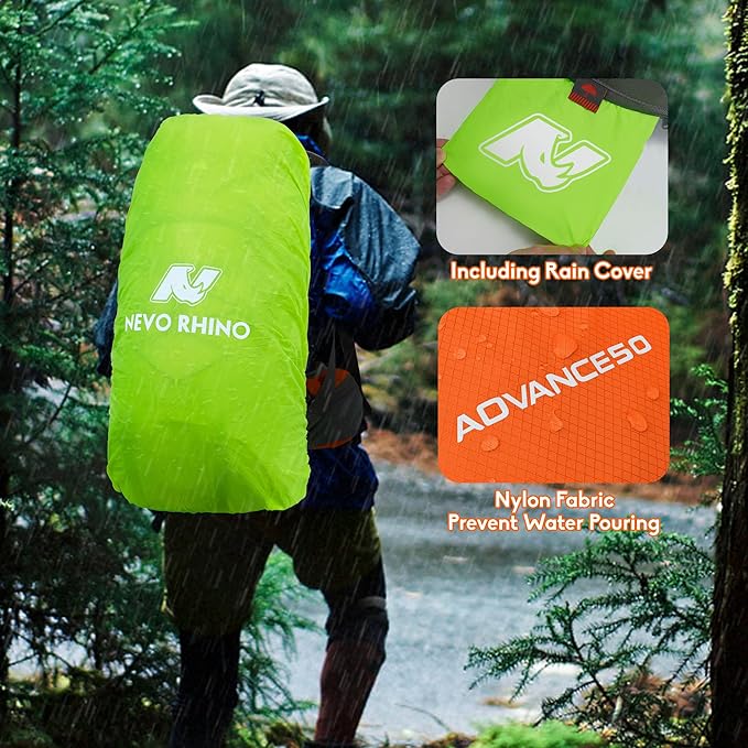 N NEVO RHINO Waterproof Hiking Backpack 50L/60L, Camping Backpack with Rain Cover, Hiking Travel Mountaineering Backpack