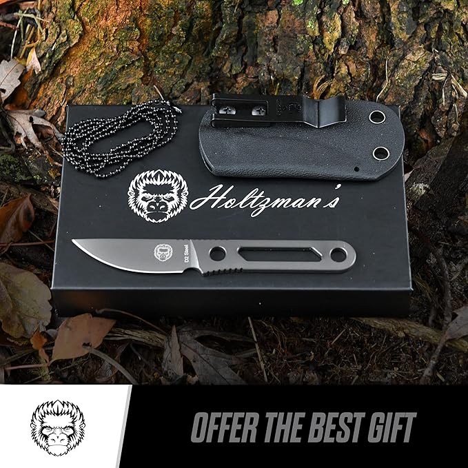 Holtzman's Gorilla Survival 'Scalpel' Fixed Blade Utility Knife with D2 Sheath, Belt Clip (Grey)
