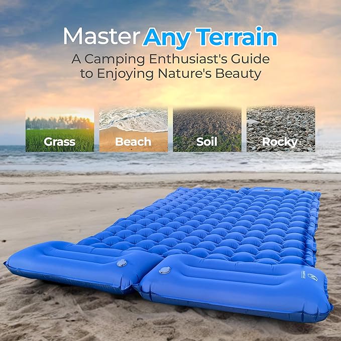 Omari’s Double Sleeping Pad for Camping, 3.6" Ultra-Thick Self Inflating Camping Pad 2 Person with Pillow Built-in Foot Pump with a Carry Bag