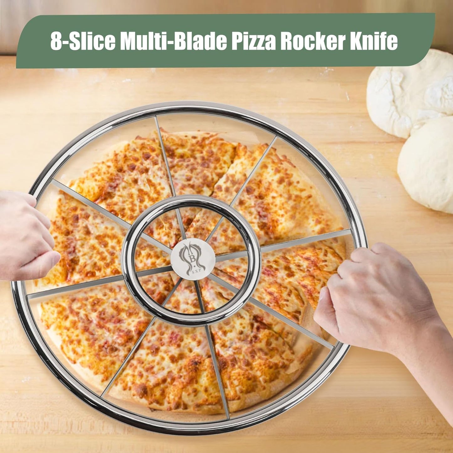 16" Pizza Cutter Rocker Sharp 8-Slice Multi-Blade Heavy Duty Stainless Steel Pizza Rocker Knife Pizza Oven Accessories