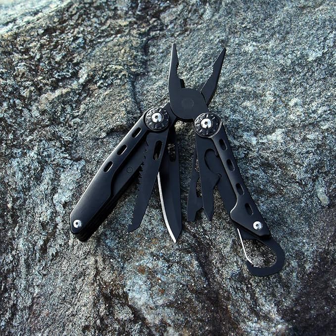 Multitool with Sheat, with Nylon Pouch, Fishing Multitool, Multi-tool Knife, Pocket Multitool Ideal for Gift, Black, Outdoor Camping Hiking, With Carabiner,Giftable