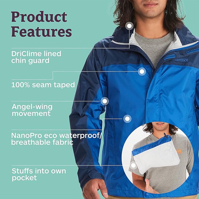 MARMOT Men's Precip Eco Waterproof Rain Jacket - 100% Recycled, Breathable, Lightweight, Packable Raincoat
