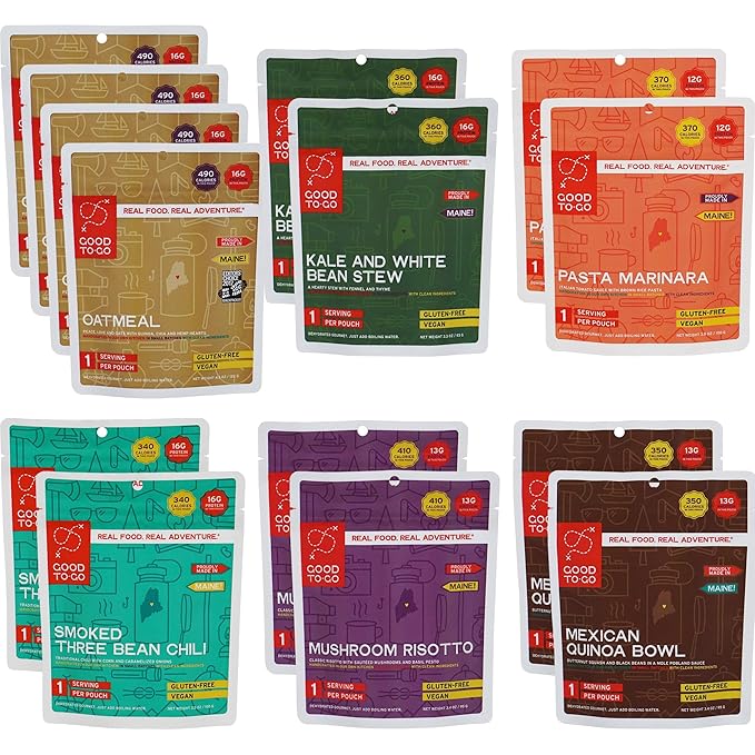 GOOD TO-GO Vegan Food Kit | Camping Food, Backpacking Food | Just Add Water Meals, Backpacking Meals | Dehydrated Meals Taste Better Than Freeze Dried Meals