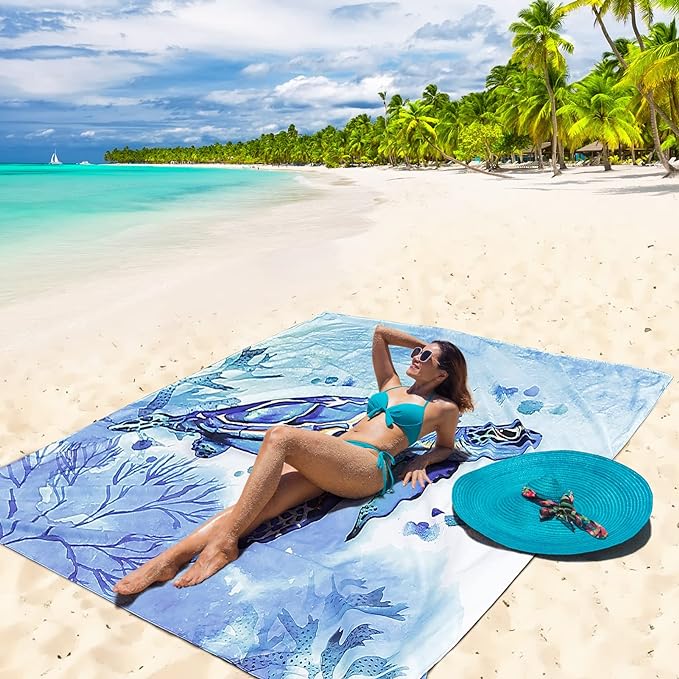 Beach Blanket, Sandproof Beach Mat, Waterproof Quick Drying Lightweight Outdoor Picnic Mat 120"x108" for 2-8 Adults with Pocket for Travel, Camping, Hiking
