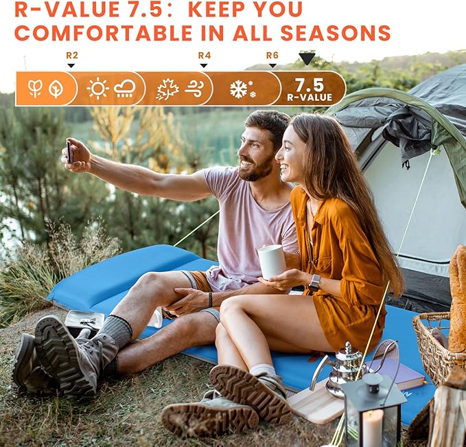 Self Inflating Sleeping Pad with Built-in Electric Pump, 3.15” Thick Memory Foam Camping Mattress, Fast Inflating Camping Sleeping Pad with Pillow, 4 Season Insulated Sleeping Pad for Camping, Tent