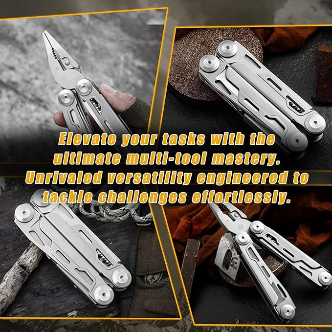 ARES Series 15-P Pocket Size Multitool with Premium Stainless Steel Pliers, Short Dagger, Black Luxury Gift Box