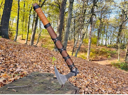 Handmade Viking Axe Real Carbon Steel Axe with Leather Sheath Camping Bearded Axes & Hatchets Hunting Axe Valentine's Day Gift, Camping & Hiking | Knives & Tools | Birthday Gift for him (VK-Ax-20)