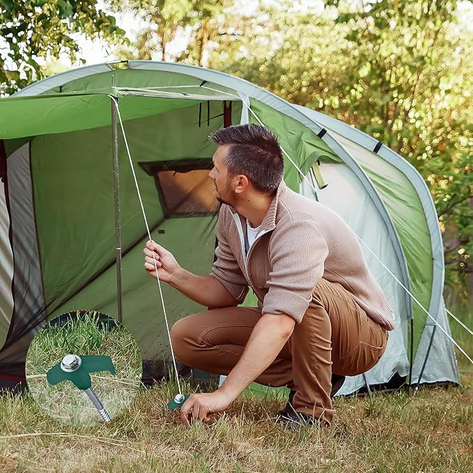 Hicarer 20 Pcs 8'' Screw in Tent Stakes Heavy Duty Ground Anchors Screw in Tent Pegs Ground Stakes Tent Spikes Metal Tent Spikes with Hex Head Driver for Camping Garden Canopies (Dark Green)