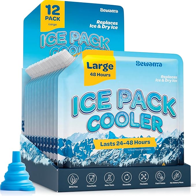 Reusable Ice Packs for lunch Boxes, Coolers (18 Pack) Ice Pack for Outdoor Activities Like Camping & Travel - keep drink & Food Cold Up to 48 Hours with No Mess of Melting Ice.