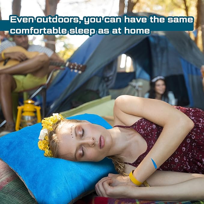 Soaoo 3 Pcs Camping Pillow Inflatable Compressible Memory Foam Foldable Travel Pillow Packable Pillow with Storage Bag for Adult Kid Backpacking Sleeping Traveling Hiking Car Essential Gear (Blue)