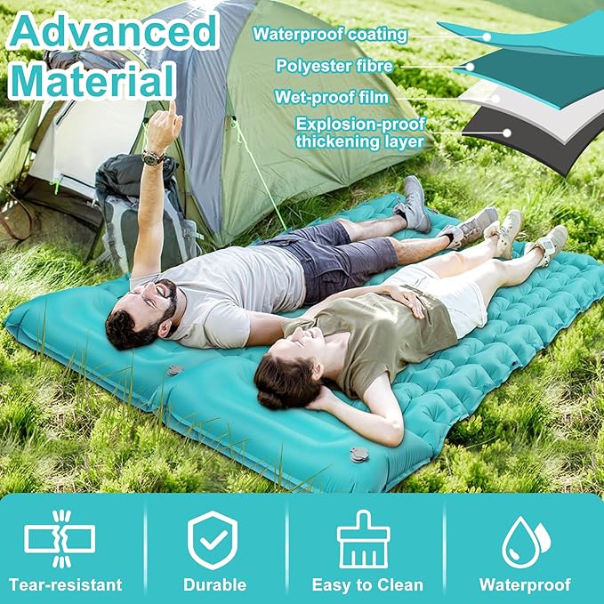 Sleeping Pad for Camping, Ultralight Inflatable Sleeping Mat with Pillow, Built-in Foot Pump, Self Inflating 4" Extra-Thick Camping Air Mattress, Compact Camping Pads for Sleeping, Backpacking