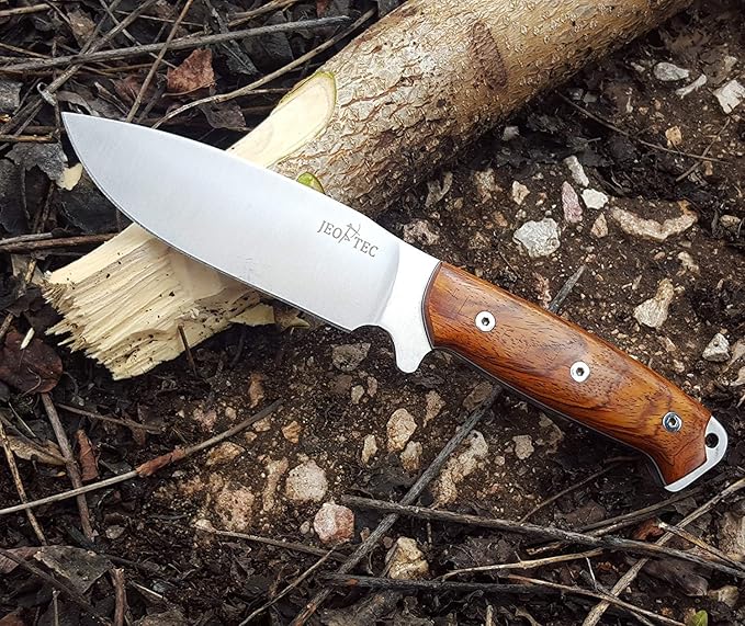 JEO-TEC Nº1 Bushcraft Full Tang Knife for Survival Camping Hunting Fishing and outdoor adventure - 4.5" Fixed Blade BÖHLER N690C Stainless Steel - Leather Sheath Firesteel - Handmade