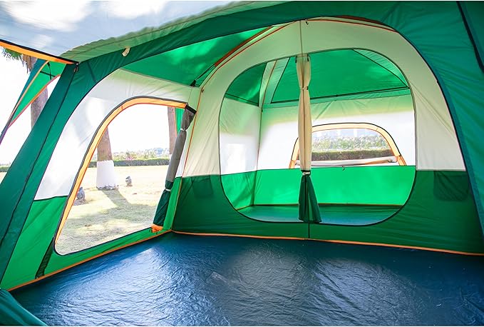 KTT Extra Large Tent 10-12-14 Person(Style-B),Family Cabin Tents,2 Rooms,3 Doors and 3 Windows with Mesh,Straight Wall,Waterproof,Double Layer,Big Tent for Outdoor,Picnic,Camping,Family Gathering