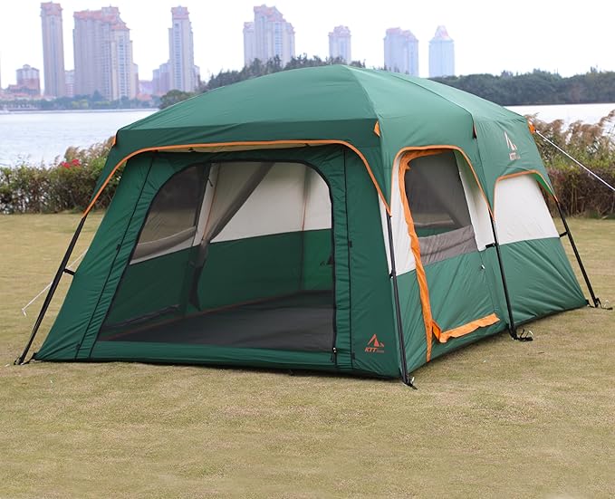 KTT Extra Large Tent 10-12-14 Person(Style-B),Family Cabin Tents,2 Rooms,3 Doors and 3 Windows with Mesh,Straight Wall,Waterproof,Double Layer,Big Tent for Outdoor,Picnic,Camping,Family Gathering