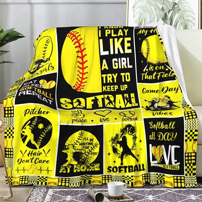 Softball Blanket Gifts for Girls Women Men Team,Soft Cozy Sport Softball Blankets and Throws Bed Bedding Outdoor,Funny Softball Gifts for Kids Boys Softball Lovers 60"x50"