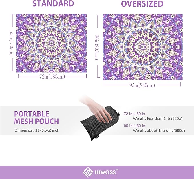 Beach Blanket Waterproof Sandproof Oversized 95”x 80”,Sand Free Beach Mat with Corner Pockets,Portable Mesh Bag for Beach Festival,Picnic,Travel and Outdoor Camping (Purple)