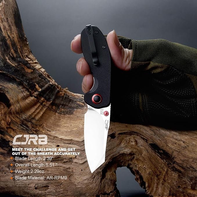 CJRB Maileah Pocket Knife with 2.39’’ AR-RPM9 Powder Steel Blade Folding Knife with G10 Handle Tactical Knife & EDC Knife Pocket Knife for Men Ideal for Outdoor Survival Camping Hunting, 1918 Black