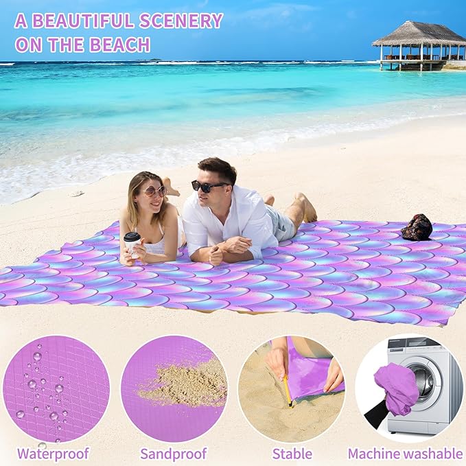 BYDOLL Beach Blanket Jellyfish Sandproof Waterproof 78''×81''1-4 Kids Adults Compact Lightweight Oversized Blanket Large Picnic Mat Beach Blanket for Travel Camping Hiking Picnic