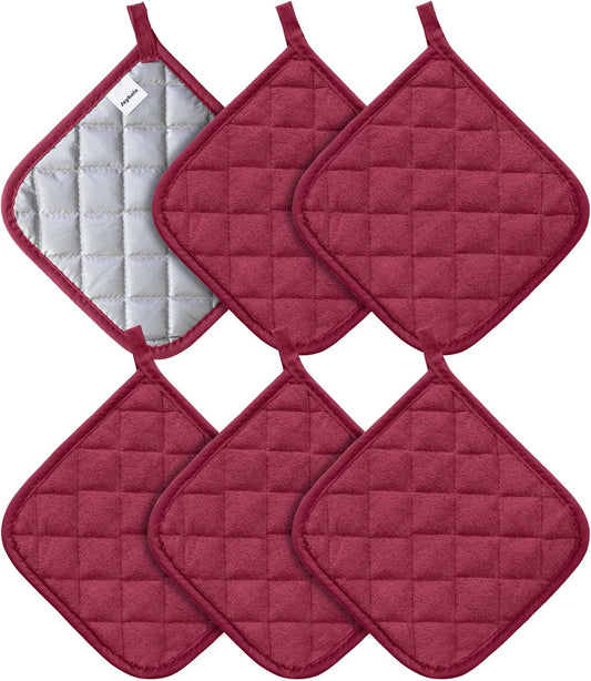 Joyhalo 6 Pack Pot Holders for Kitchen,Cotton Oven Holder with Great Heat Resistance,Non Slip Hot Pads for Kitchen Clearance,Dark Red