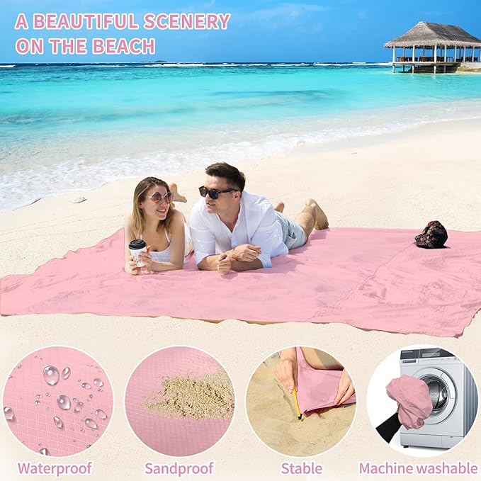 BYDOLL Beach Blanket Sandproof Waterproof 78''×81'' 1-4 Adults Compact Lightweight Oversized Beach Blanket Large Picnic Mat Beach Blanket for Travel Camping Hiking Picnic