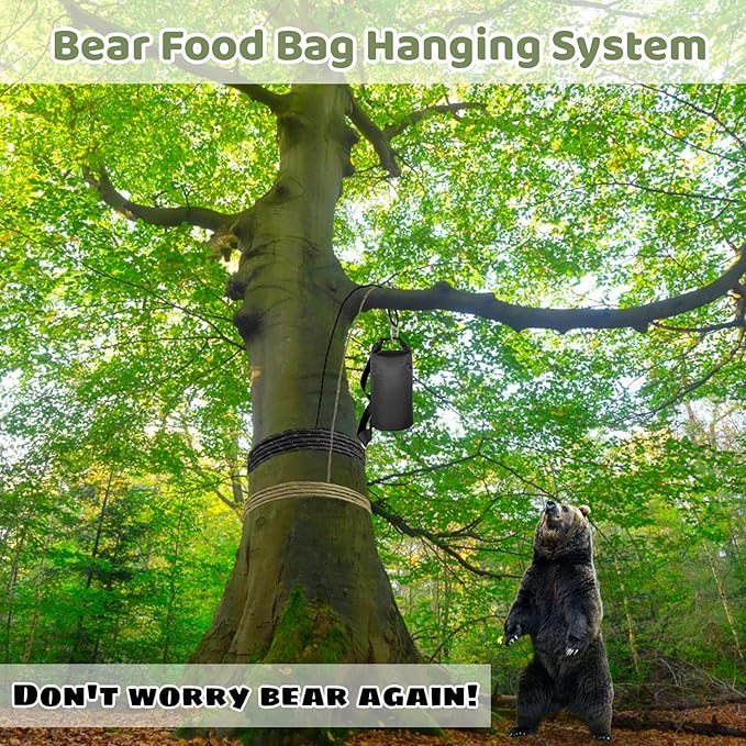 Bear Food Bag Hanging System, Ultralight Camping Bear Bag Kit Include 10L Waterproof Bear Bag, Pulley System with Survival Utility Ropes, Clips, Rock Pouch and Instructions