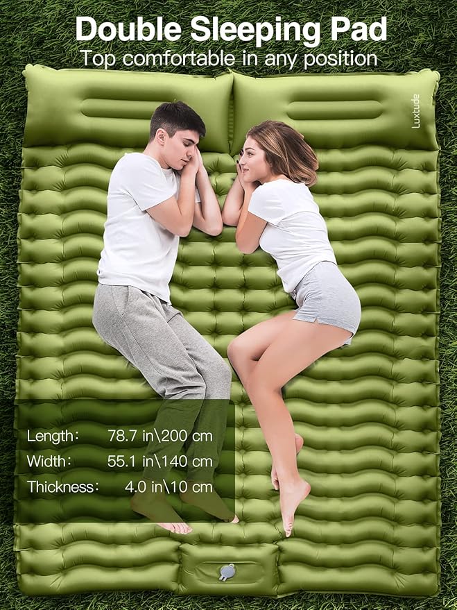 Luxtude Sleeping Pad for Camping, 4" Thick Queen Camping Mattress, Double Sleeping Pad for 2 Person, Inflatable Camp Mattress with Foot Pump, Air Mat for Adults - Backpacking/Car Traveling/Hiking