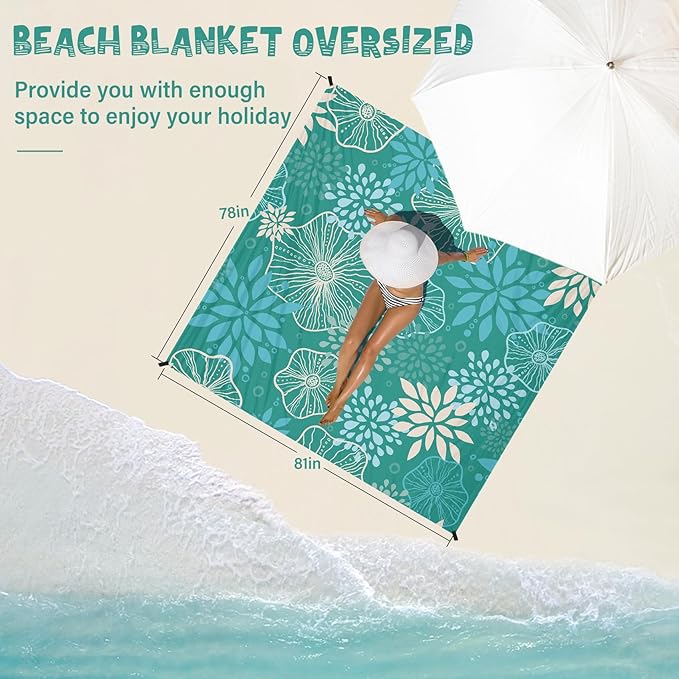Beach Blanket Waterproof Sandproof 1-7 Adult Oversized 78 '' × 81 '' Lightweight Durable Compact Sand Free Beach Mat for Travel Camping Hiking Picnic Blanket Extra Large