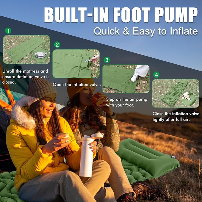 Sleeping Pad for Camping - Ultralight Inflatable Sleeping Mat with Pillow Built-in Foot Pump, Durable Compact Camping Air Mattress for Backpacking Hiking Tent Traveling