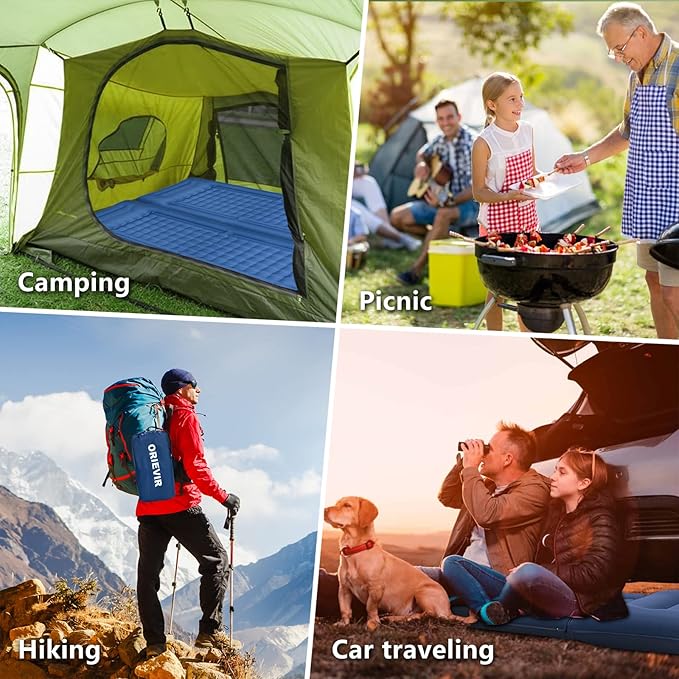 Camping Sleeping Pad, Self Inflating Air Mattress Extra Thickness 4.7 Inch Single Sleeping Pad for Camping with Pillow Built-in Foot Pump Inflatable Camping Mattress for Tent Hiking Traveling
