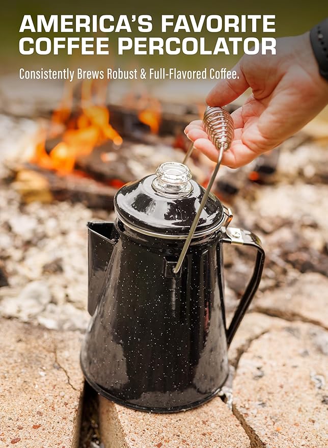 COLETTI Classic Percolator Coffee Pot — Coffee Percolator, Camping Kettle – The Original Camping Coffee Pot, Now Modernized – For Campsite Brewmasters Everywhere [Black Enamel, 12 Cup]