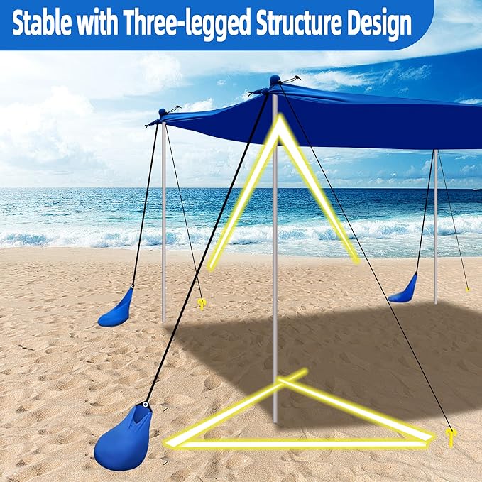 UMARDOO Family Beach Tent Canopy Sun Shade Portable 10×10FT, Large Wind Resistance Beach Sun Shelter Easy Setup with Packable Carry Bag for Outdoor Travel UPF 50+ (Blue)