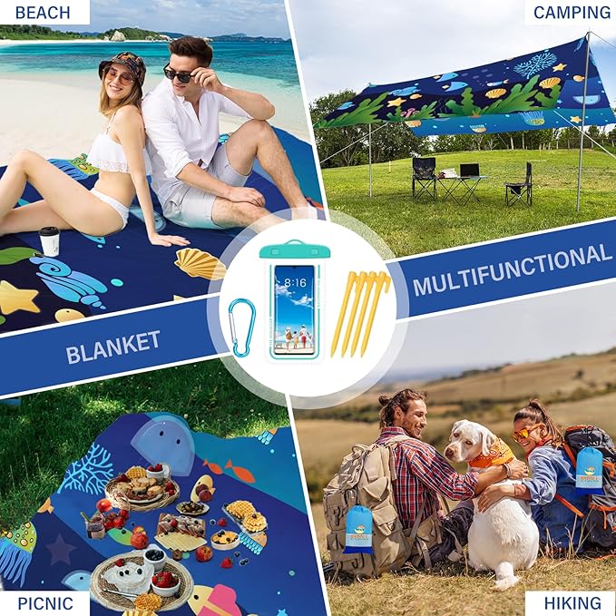 BYDOLL Beach Blanket Sandproof Waterproof 78''×110''1-7 Kids Adults Compact Lightweight Oversized Beach Blanket Large Picnic Mat Beach Blanket for Travel Camping Hiking Picnic